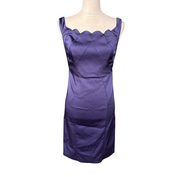 New Nwt Zac Posen Eggplant Purple Corseted Scalloped Neck Bodycon Mini Dress - 6 - Picture 2 of 13